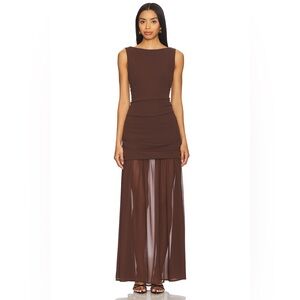 NWOT Show Me Your Mumu Aria Maxi Dress size L chocolate brown mesh